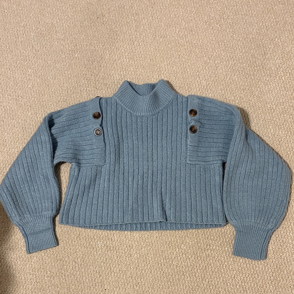 Elegant Blue Ribbed Turtleneck Sweater